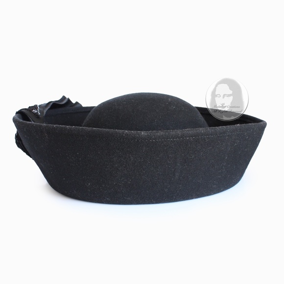 Mr. John Hat Breton Black Wool Felt Embellished Sequins Bow Formal Vintage 60s main image 7